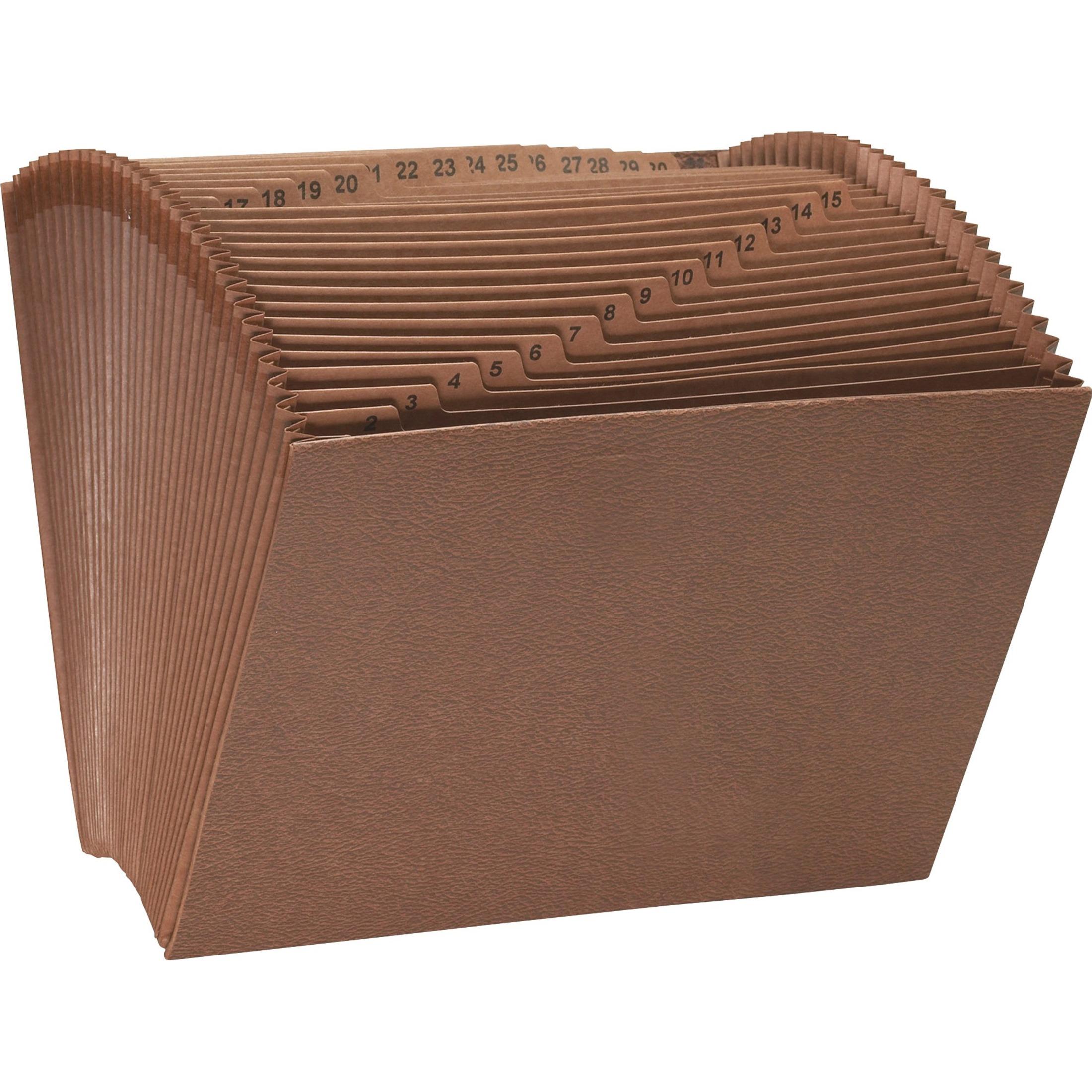 Expanding File, 31 Pockets, Letter, 12"x10", Brown