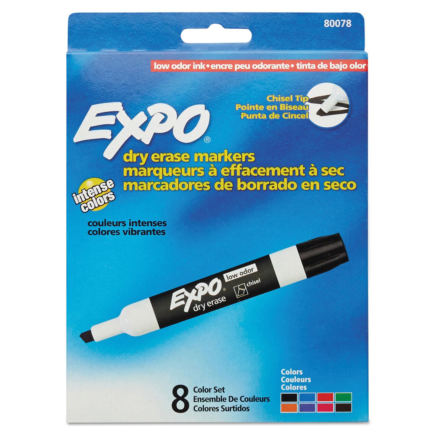 EXPO® Low Odor Dry Erase Marker, Chisel Tip, Assorted, 8/Set