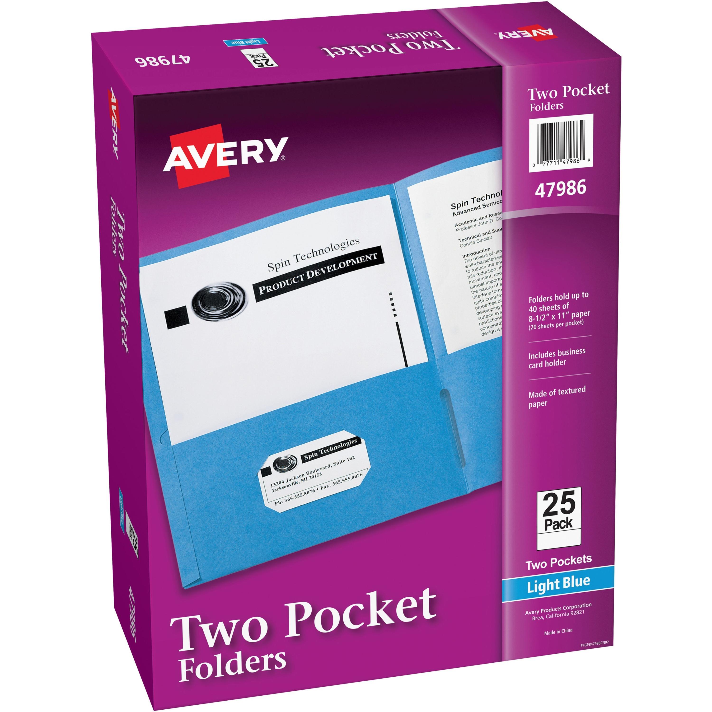2-Pocket Folder, Letter-size, 20Sh/Pocket, 25/BX, Light Blue