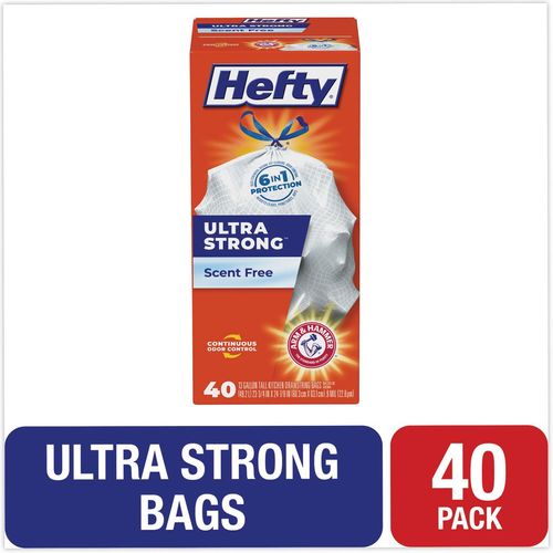 Hefty Ultra Strong Blackout Tall-Kitchen Drawstring Bags, 13 gal, 0.9 mil, 23.75 x 24.88, Black, 240/Carton