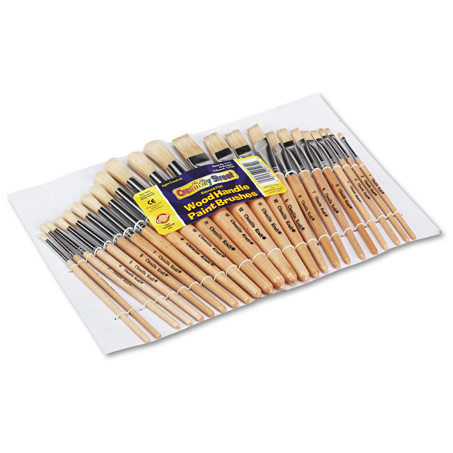 Creativity Street® Preschool Brush Set, Sizes 1-12, Natural Bristle, Flat; Round, 24/Set