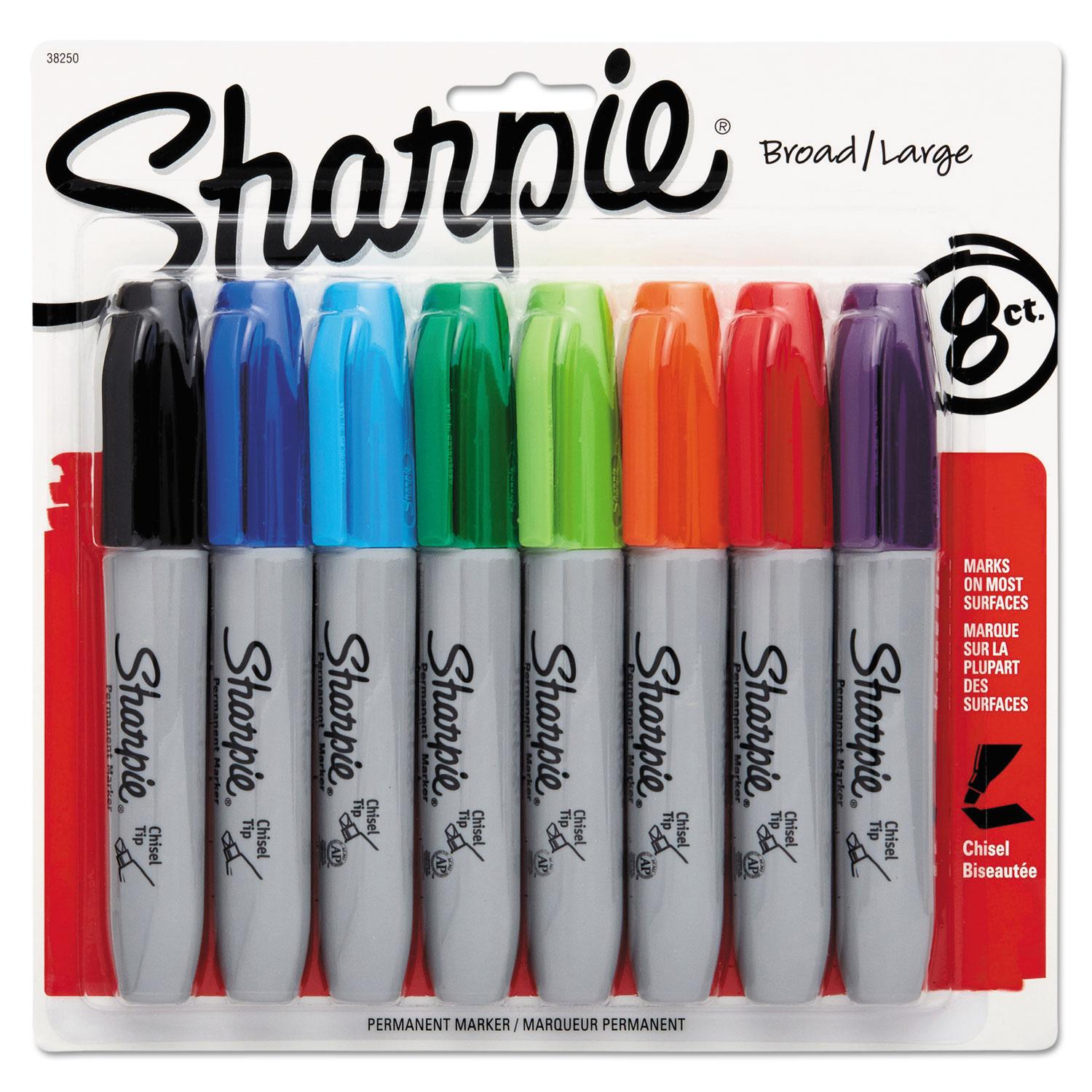 Sharpie® Permanent Marker, 5.3mm Chisel Tip, Assorted, 8/Set