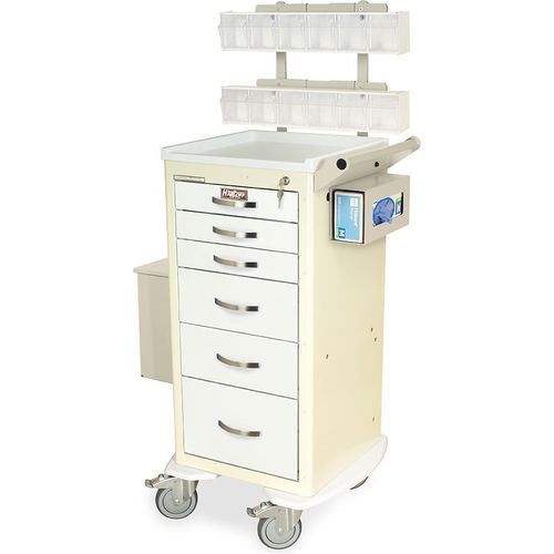 Cream M-Series Tall Medical Phlebotomy Cart with MD18-PHB Accessory Package, Mini Width, Six Drawers, Key Lock
