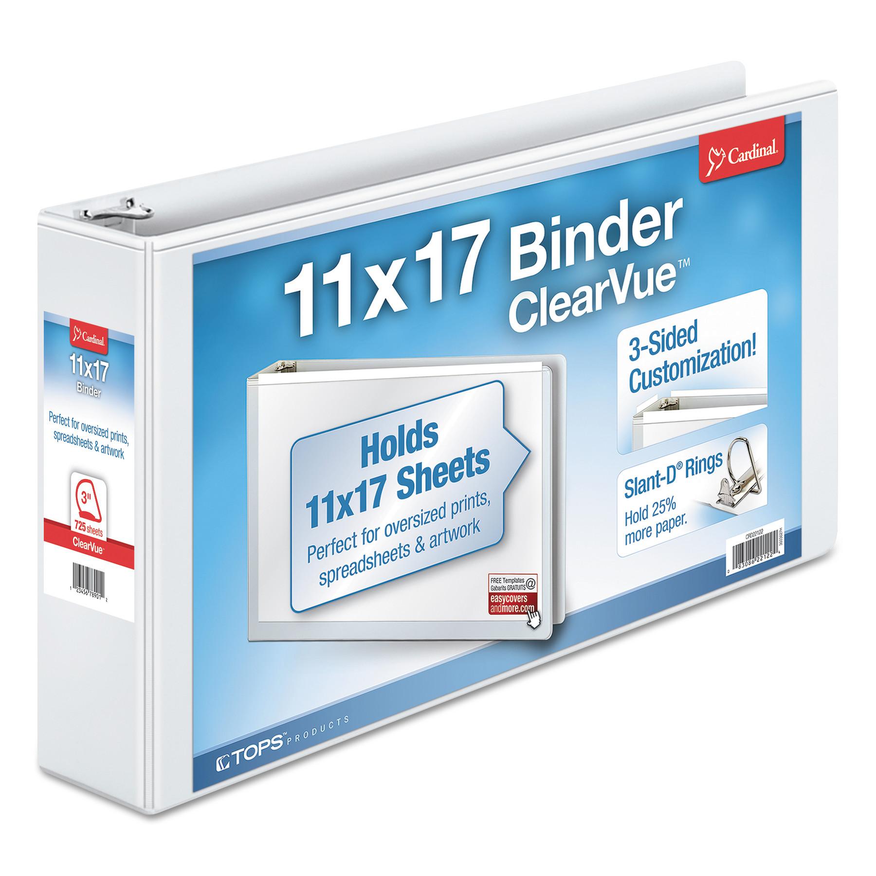 Cardinal® 11 x 17 ClearVue Slant-D Ring Binder, 3" Cap, White