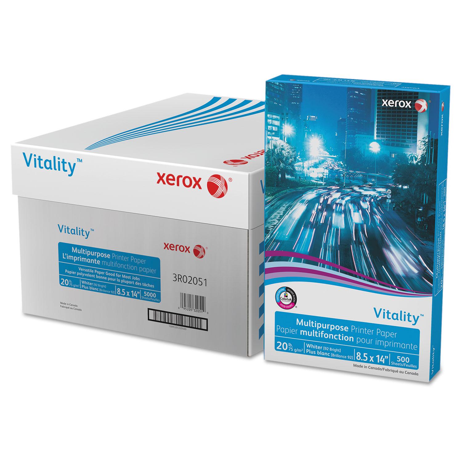 xerox™ Vitality Multipurpose Printer Paper, 8 1/2 x 14, White, 5,000 Sheets/CT