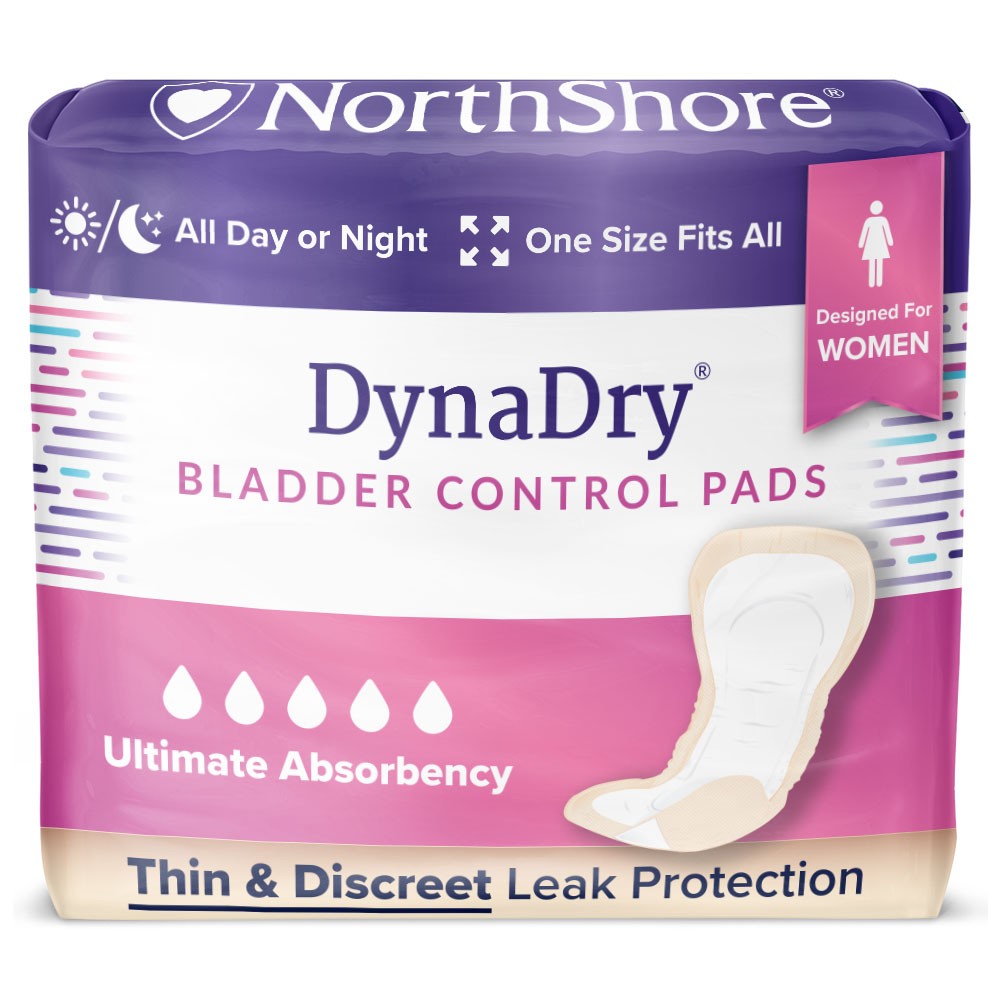 NorthShore DynaDry® Bladder Control Pads for Women, Ultimate Absorbency, Peach, 7" x 5" x 7", Full Length 14", Case of 120 (6 Packs of 20)