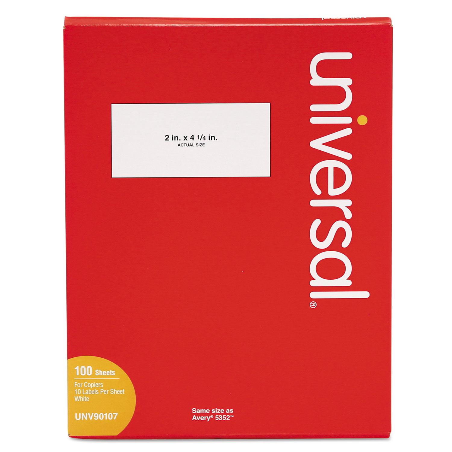 Universal® Shipping Labels for Copiers, 2 x 4-1/4, Bright White, 1000/Box