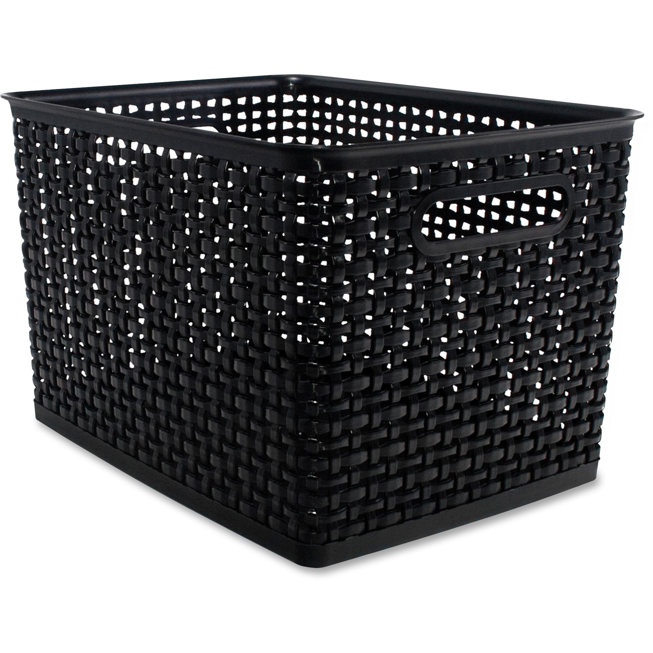 Storage Bins, Plastic, 13-1/2"x10-1/2"x8-3/4", 2/EA, Black