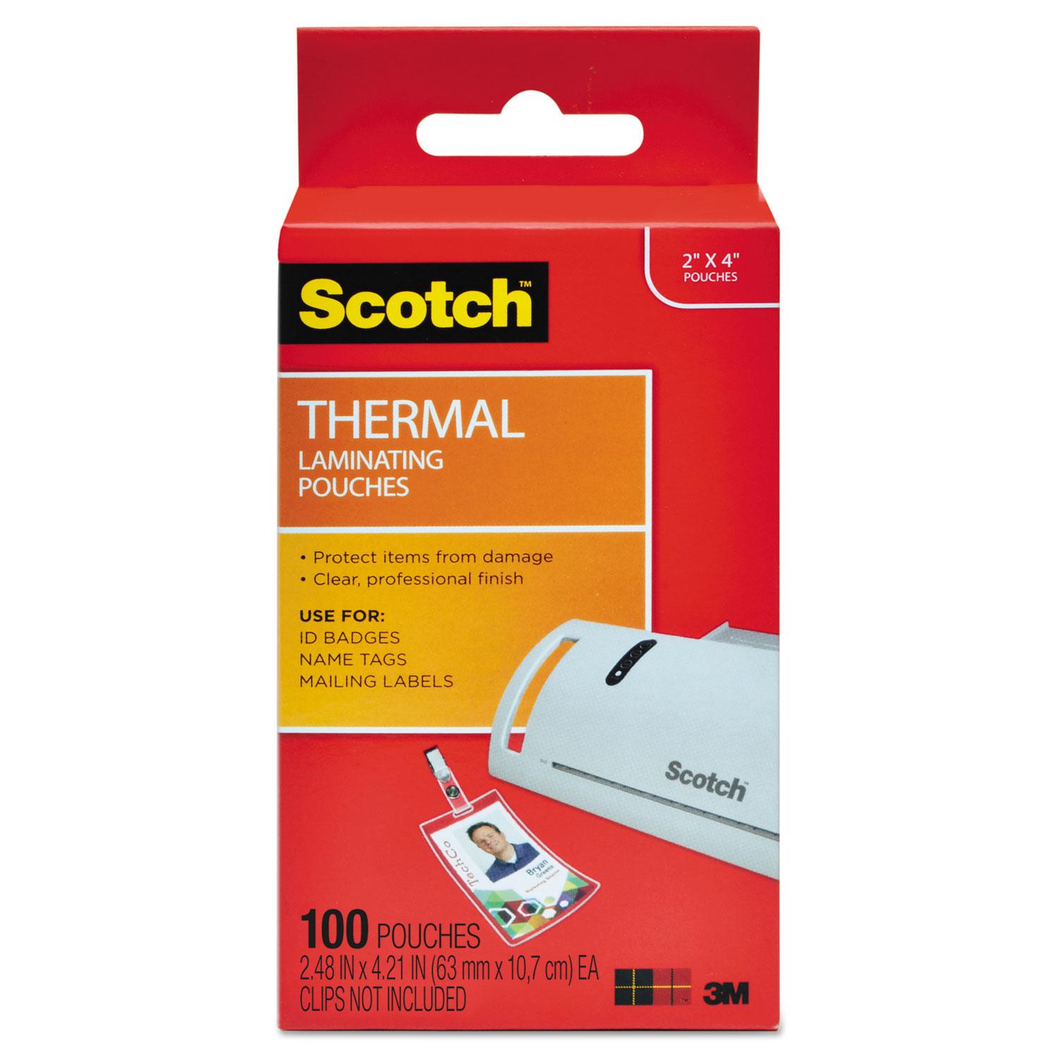 Scotch™ ID Badge Size Thermal Laminating Pouches, 5 mil, 4 1/4 x 2 1/5, 100/Pack