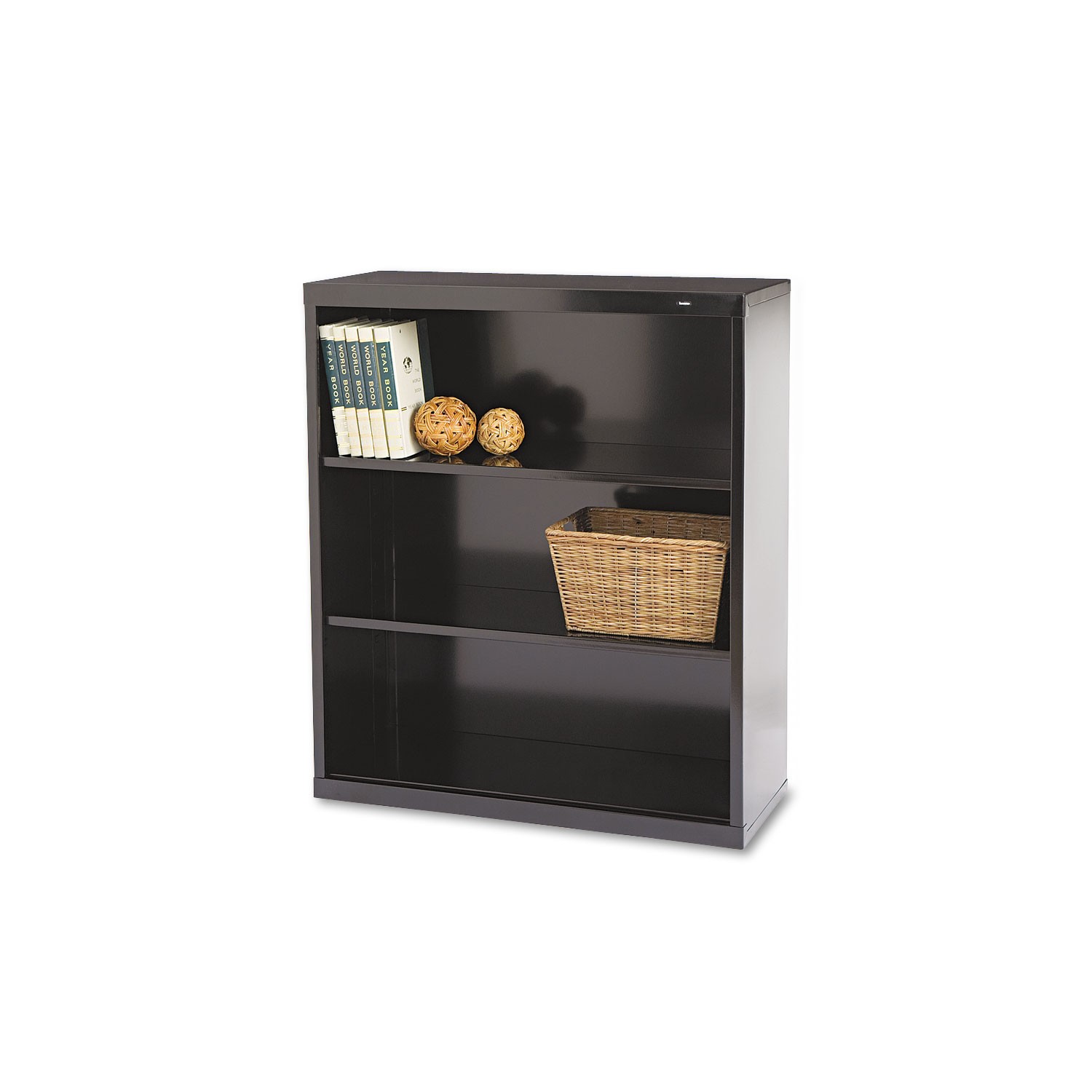 Metal Bookcase, Three-Shelf, 34-1/2"W x 13-1/2"D x 40"H, Black