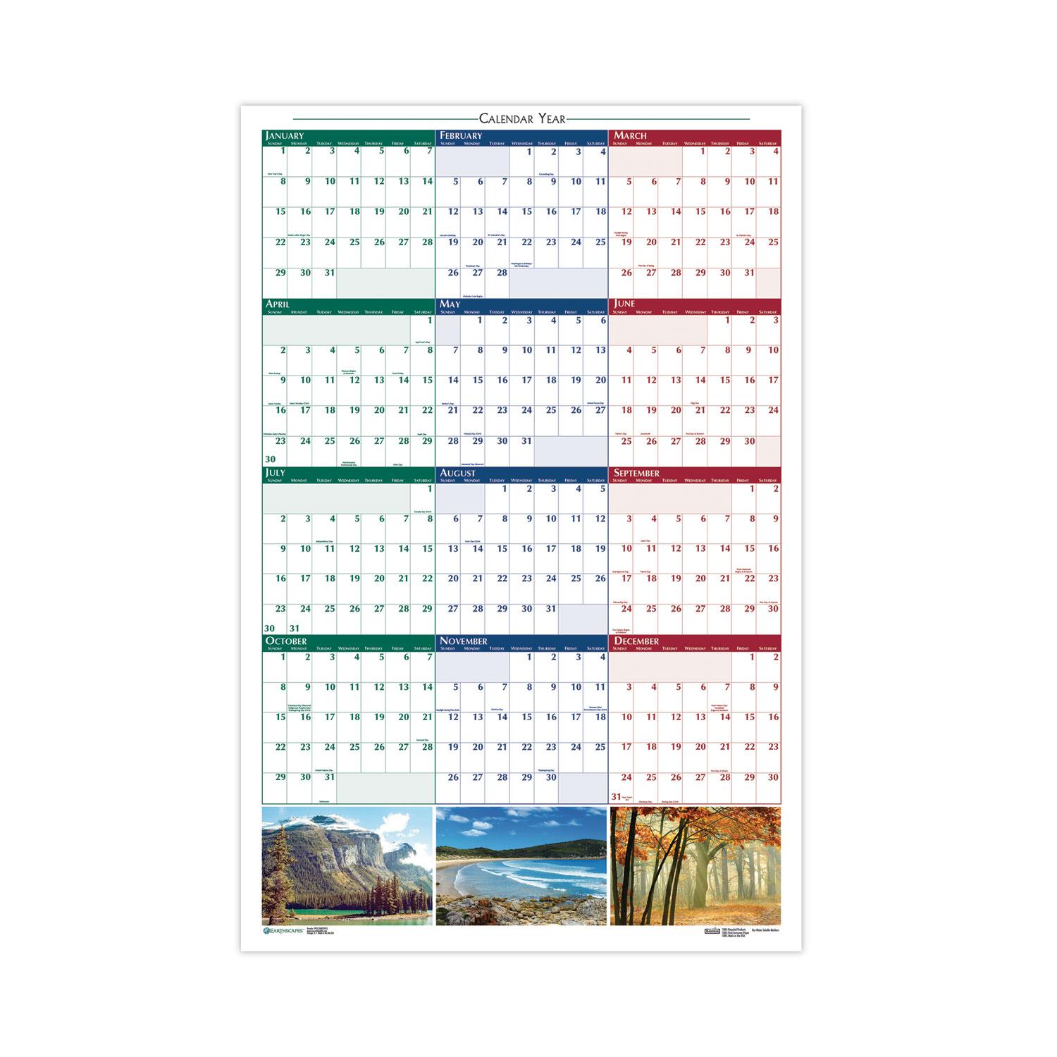 House of Doolittle™ Recycled Earthscapes Nature Scene Reversible Yearly Wall Calendar, 18 x 24,