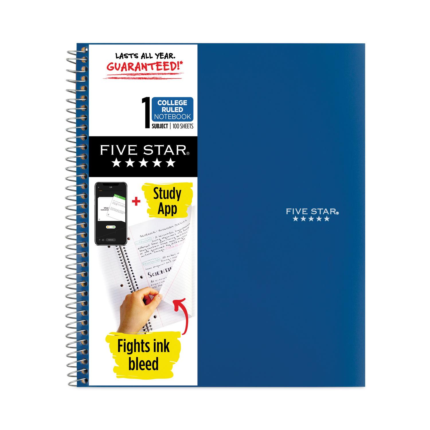 Five Star® Wirebound Notebook, College Rule, 11 x 8 1/2, 100 Sheets, Assorted