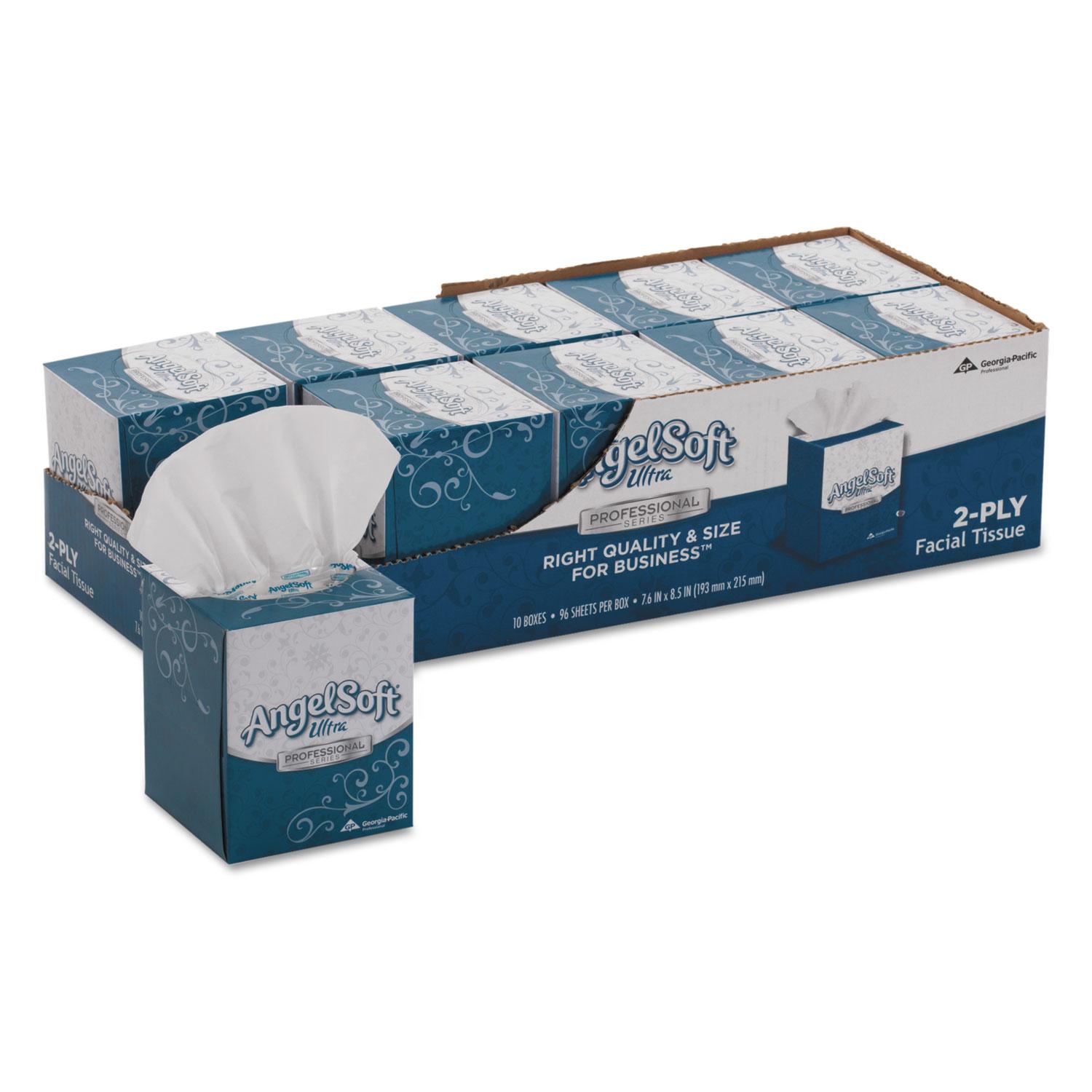 Angel Soft Ultra Facial Tissue, 2-Ply, White, 7 3/5 x 8 1/2, 96/Box, 10 Boxes/Carton