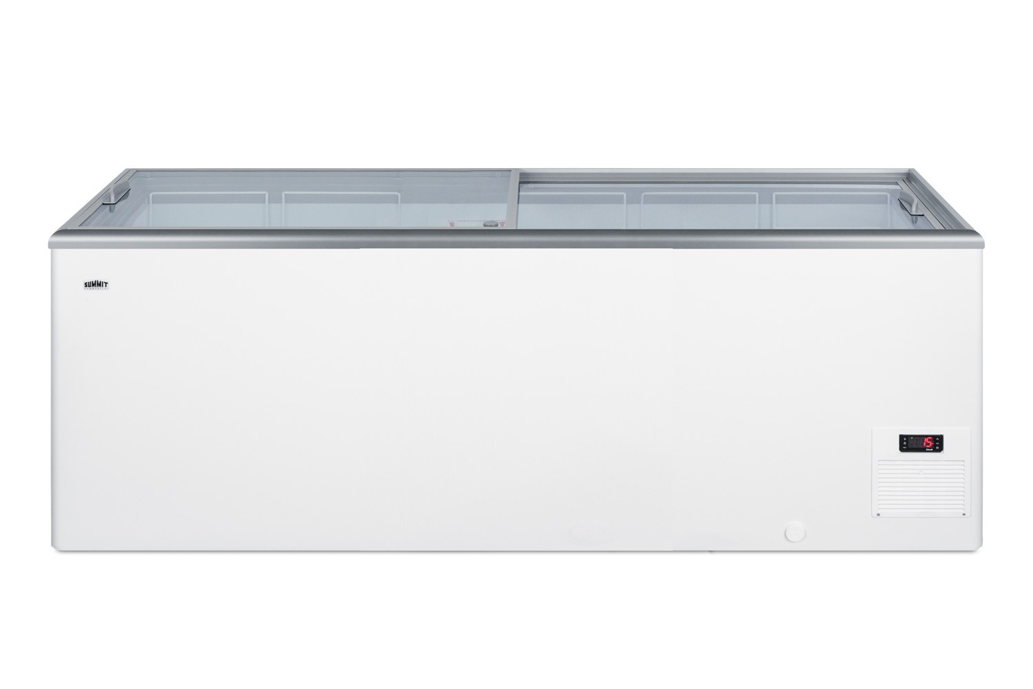 Flat-Top Commercial Ice Cream Freezer with Sliding Glass Lid, Digital Thermostat, Novelty Baskets, and 21.3 Cu. Ft. Capacity