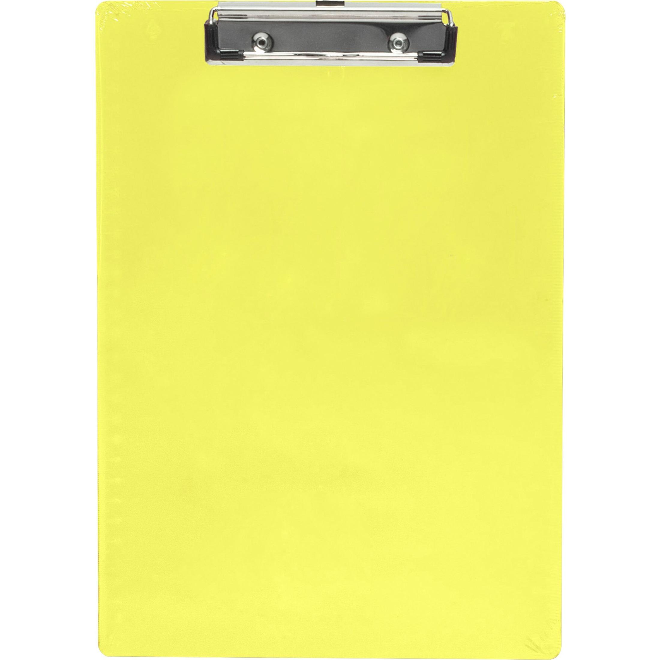 Plastic Clipboard, Letter, Holds 1/2" of Paper, Neon Yellow