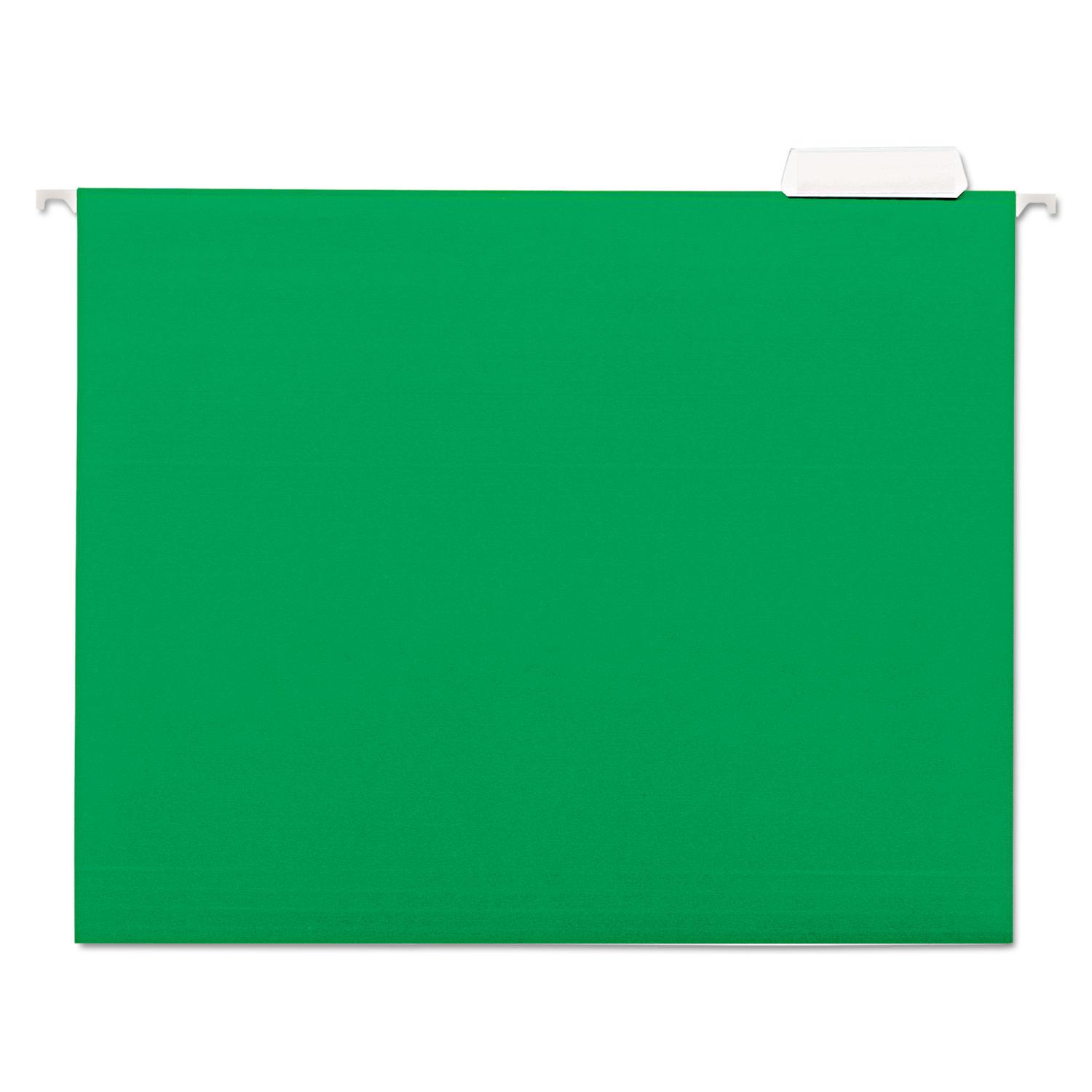Universal® Hanging File Folders, 1/5 Tab, 11 Point Stock, Letter, Green, 25/Box