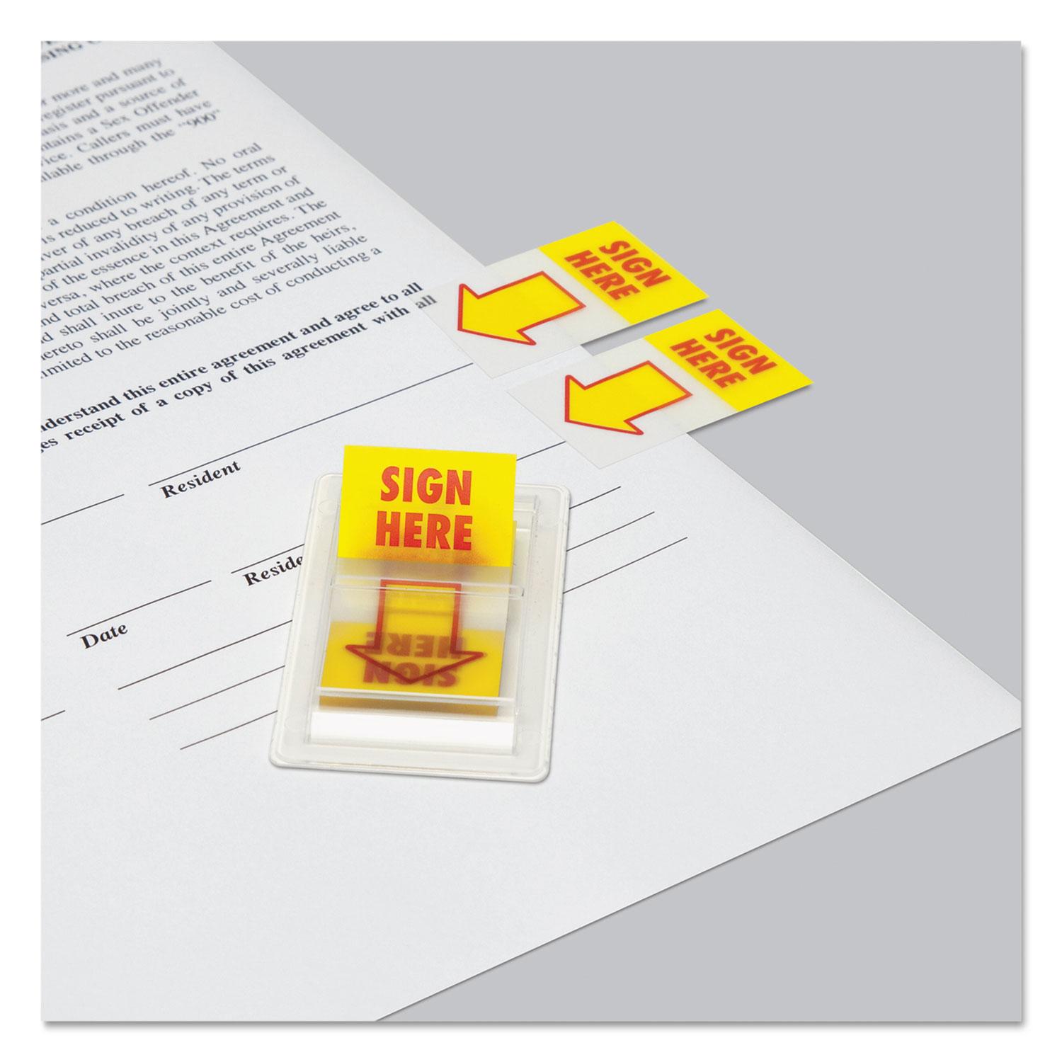 Universal® Arrow Page Flags, "Sign Here", Yellow/Red, 2 Dispensers of 50 Flags/Pack
