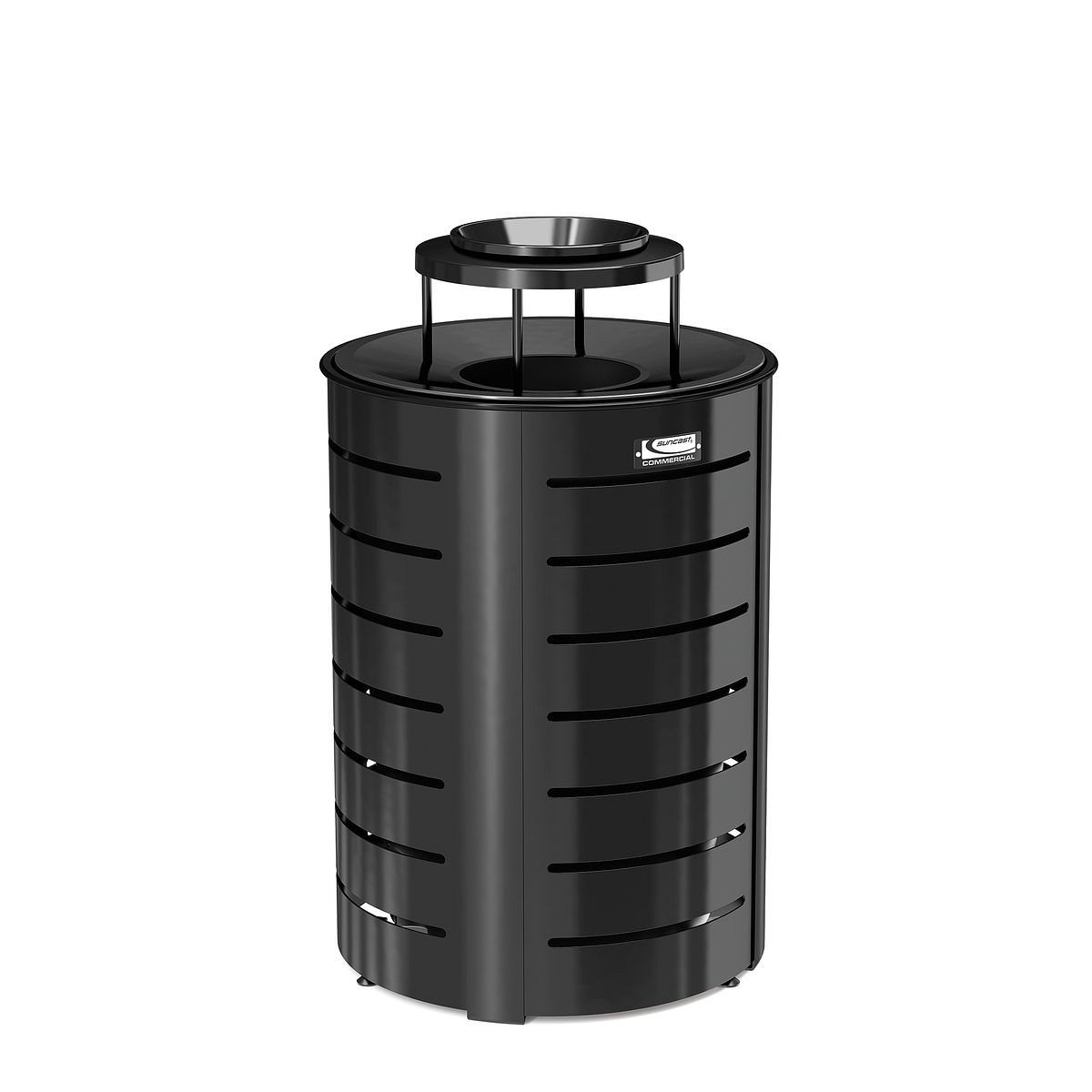 Suncast Commercial® 35 Gallon Outdoor Decorative Metal Trash Can with Metal Lid with Ash Bonnet