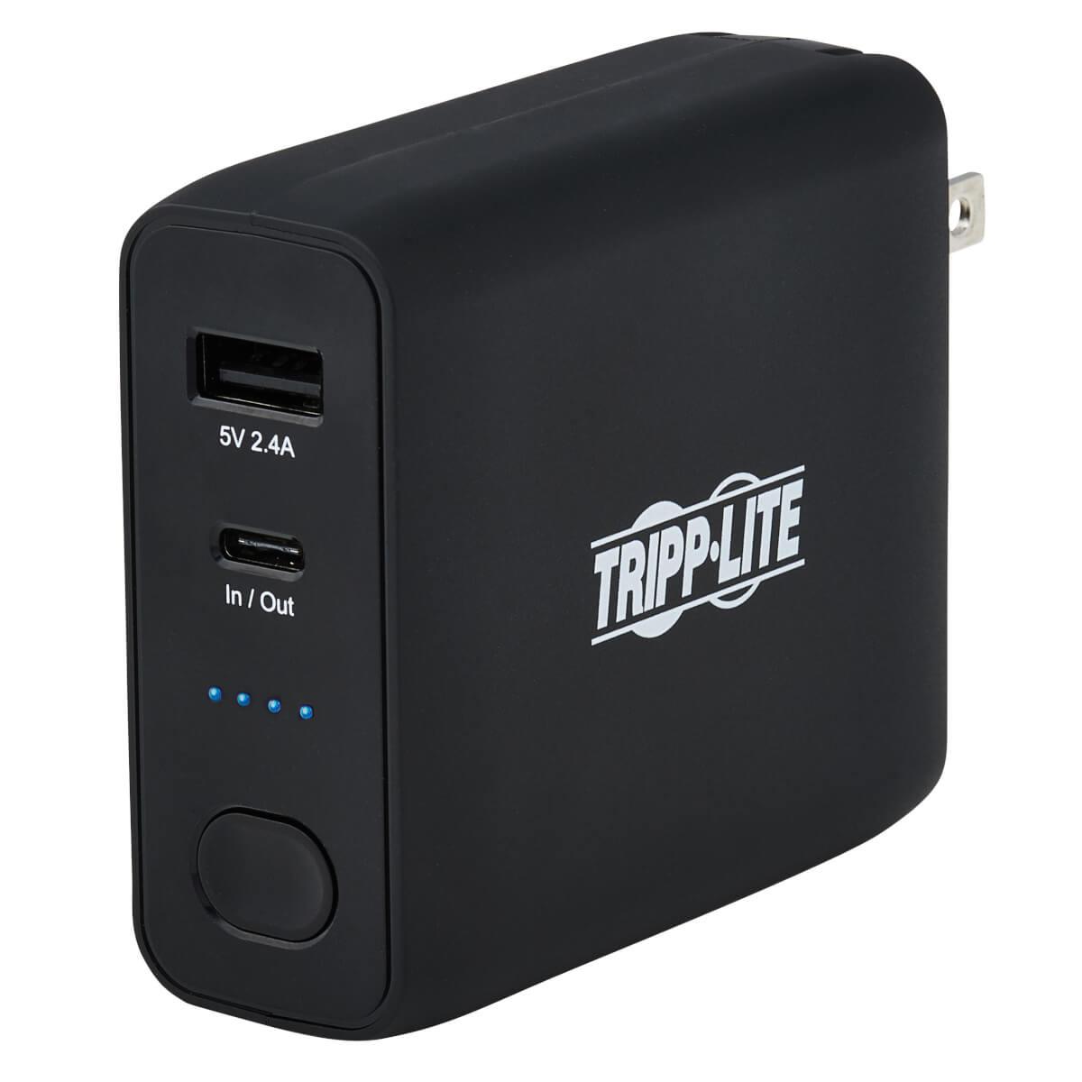 Portable 5000mAh 2-Port Mobile Power Bank and USB Battery Wall Charger Combo - Direct Plug, Black