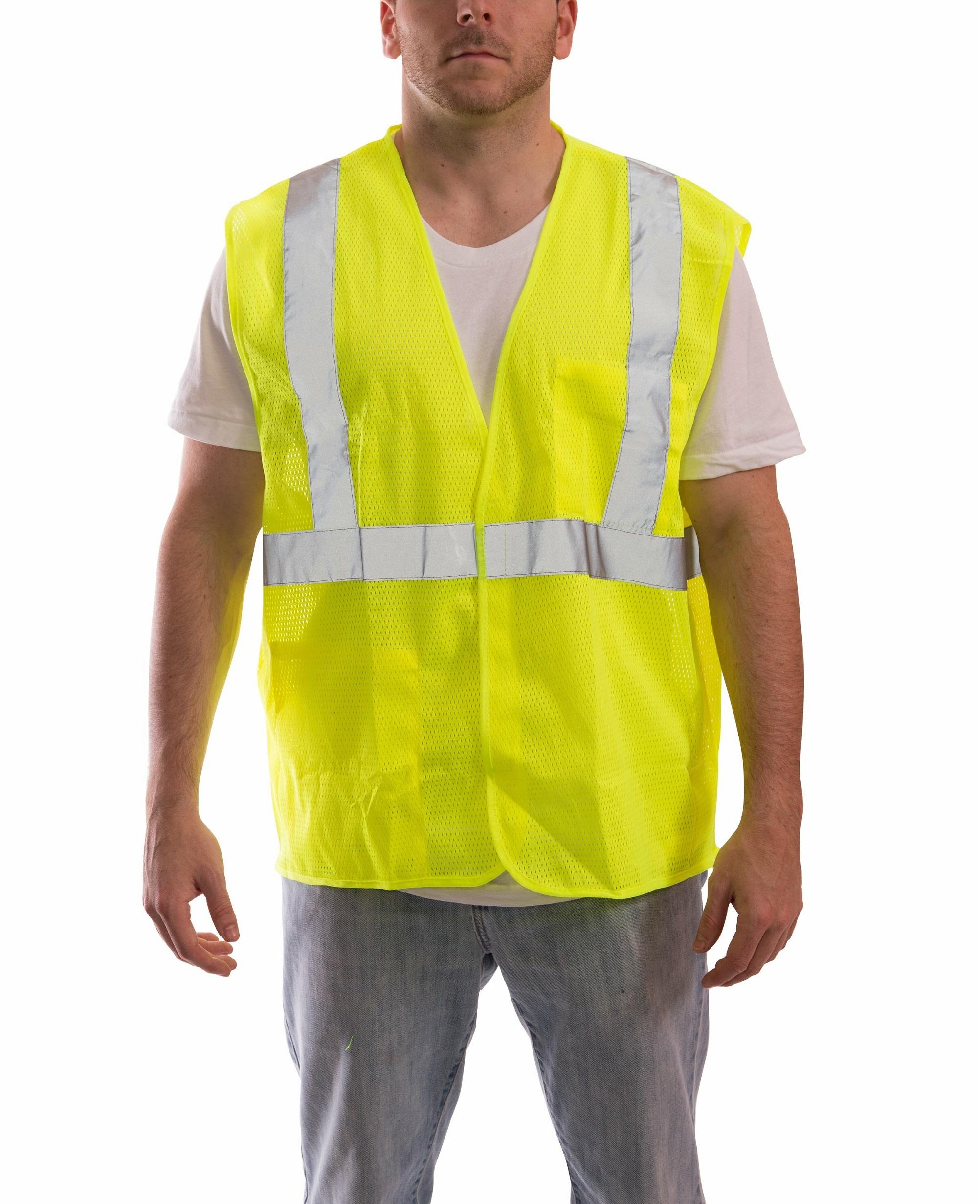 Class 2 Polyester Yellow/Lime Mesh Safety Vest, Hook & Loop Closure, 2-Pockets, Size 2XL-3XL