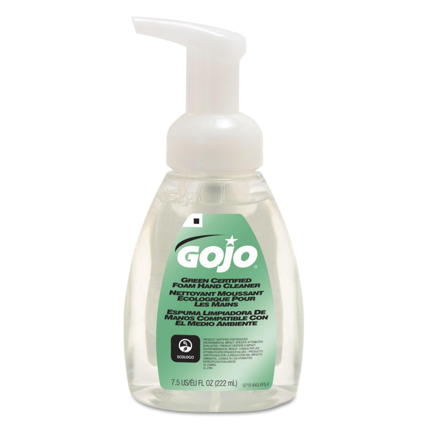 GOJO® Green Certified Foam Soap, Fragrance-Free, Clear, 7.5oz Pump Bottle