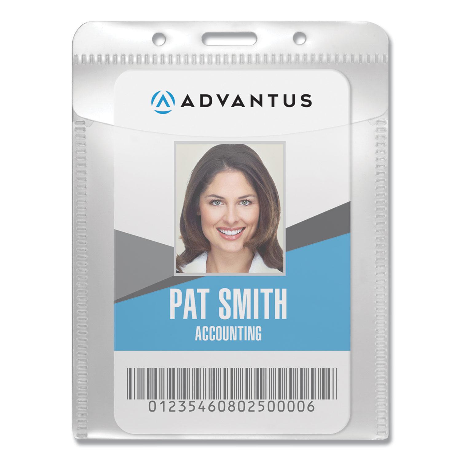 Advantus PVC-Free Badge Holders, Vertical, 3" x 4", Clear, 50/Pack