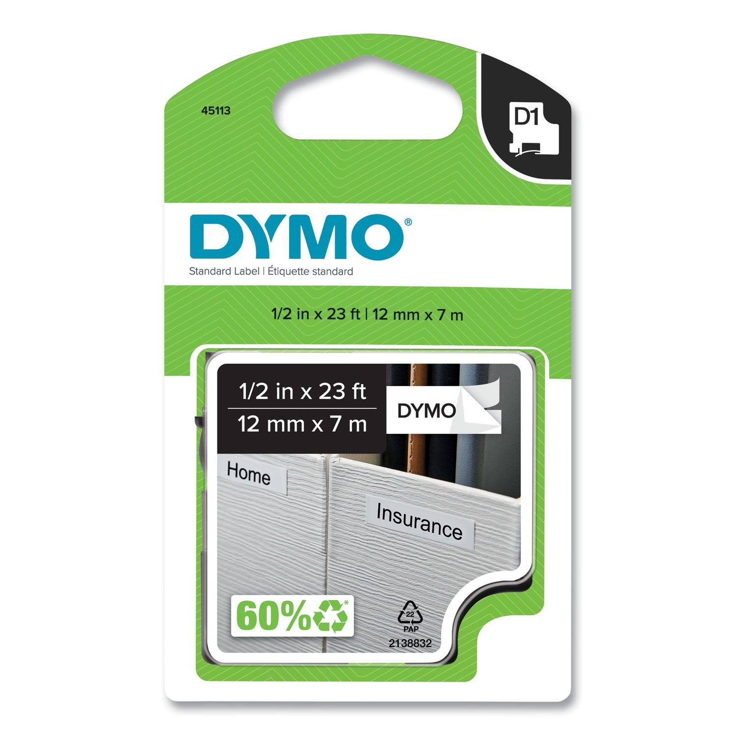 DYMO® D1 High-Performance Polyester Removable Label Tape, 1/2" x 23 ft, Black on White