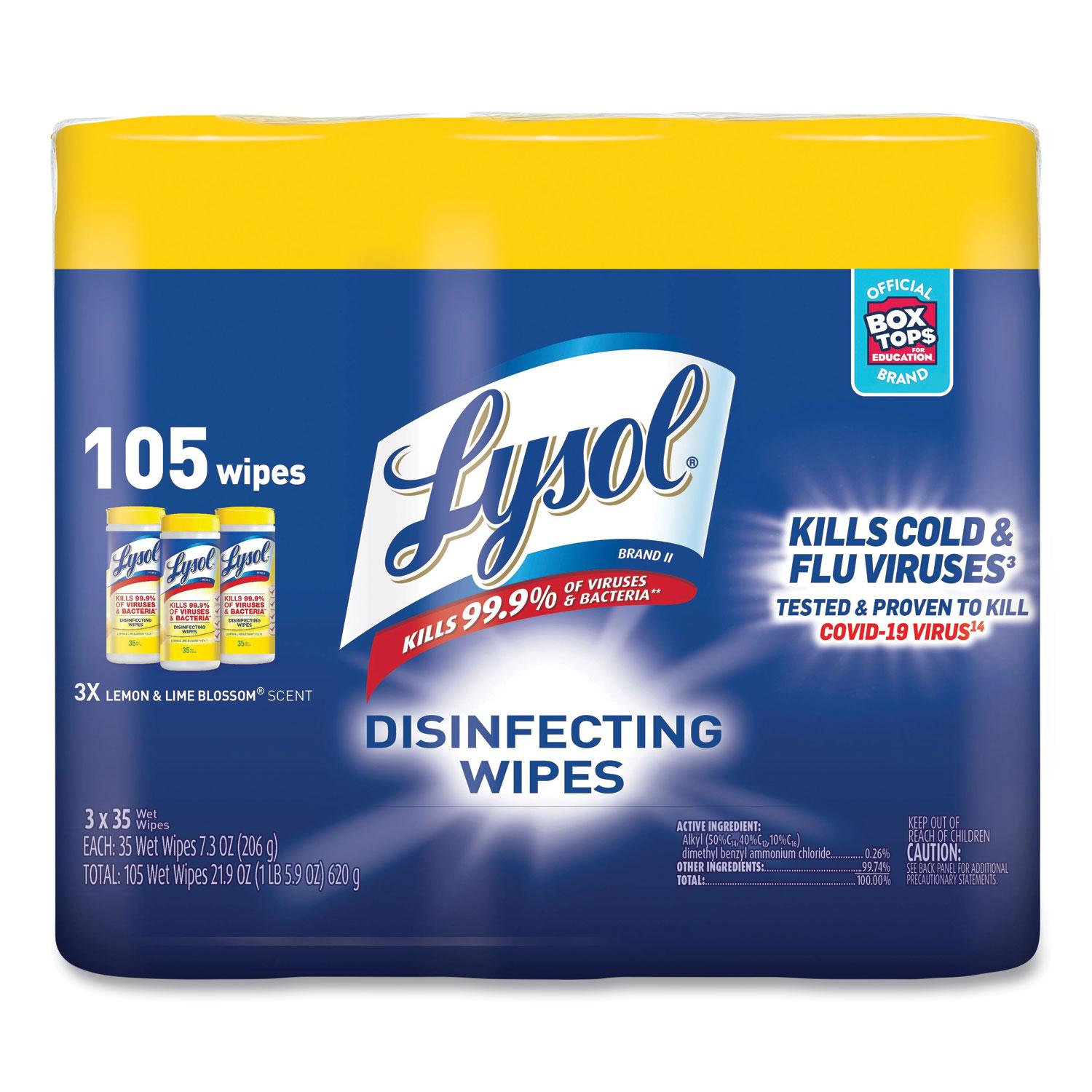 LYSOL® Brand Disinfecting Wipes, 7x8, White, Lemon & Lime Blossom, 35/Canister, 3/PK, 4 PK/CT