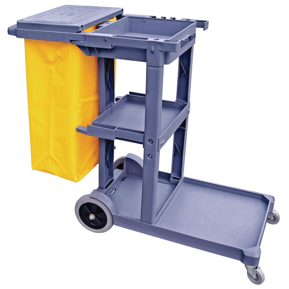 Commercial Janitorial Cleaning Cart 3 Shelf Housekeeping Ultility Cart Vinyl Bag 
