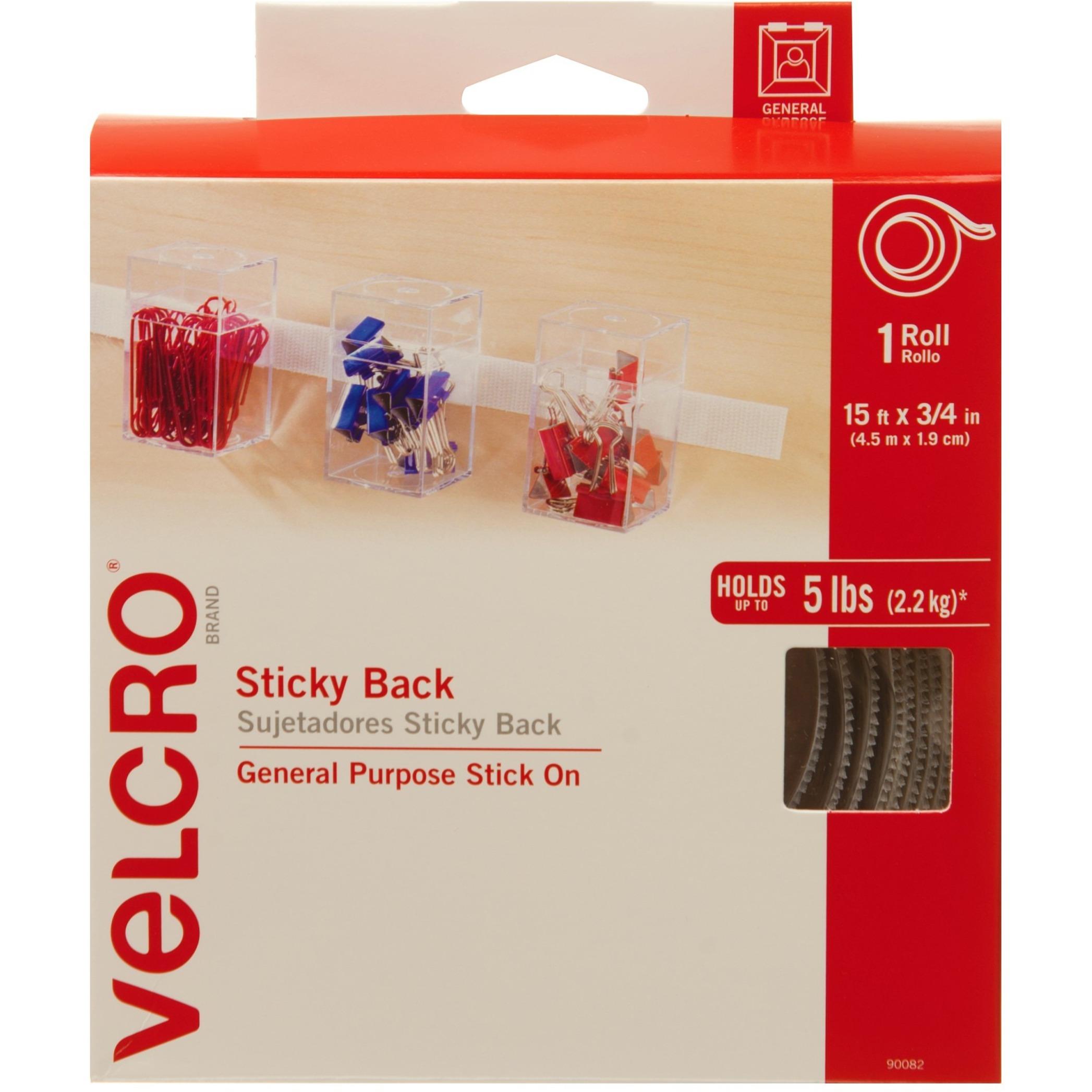 Hook and Loop Tape Roll, Sticky Back, 3/4"x15', White