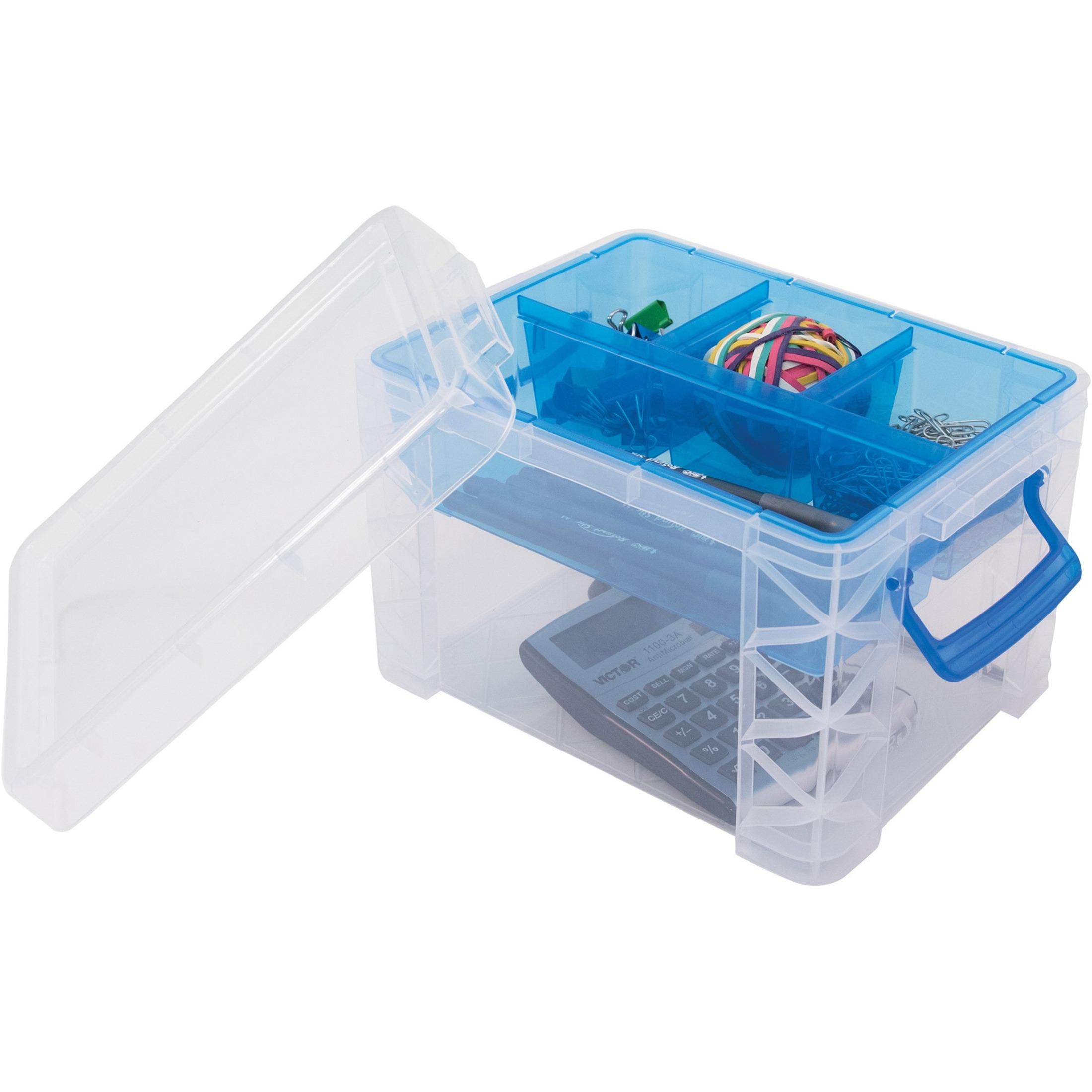 Divided Storage Box, 7-1/2"Wx10-3/25"Lx6-1/2"H, Clear/Blue