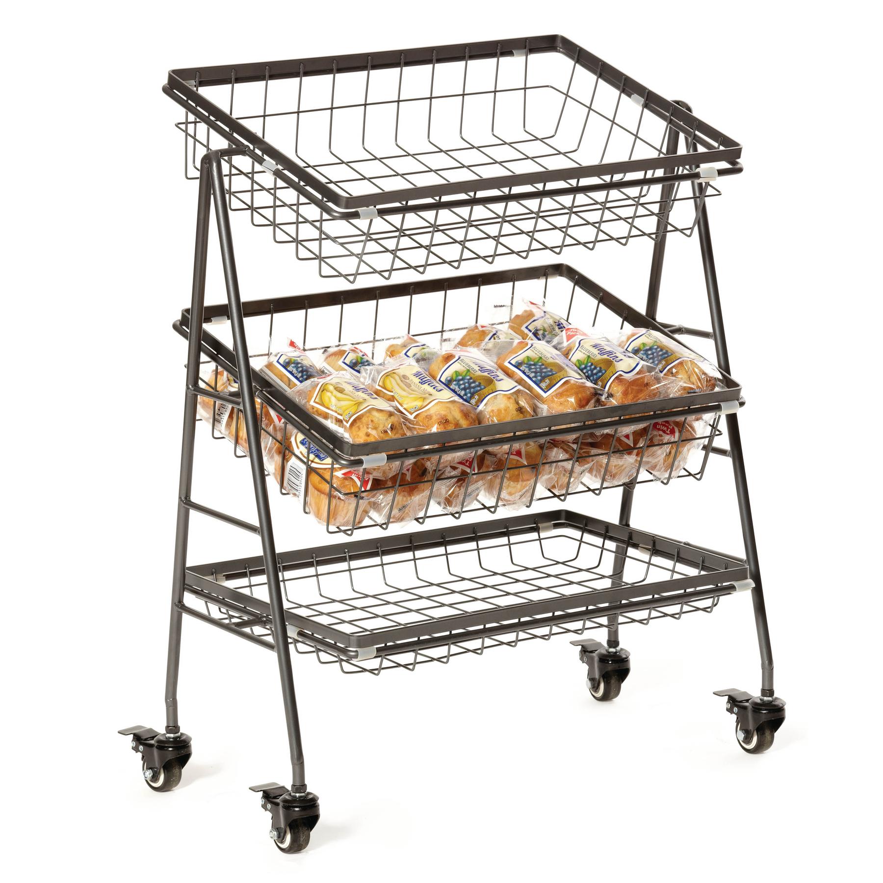 21.5" x 12.25" Rectangular 3-Tier Mobile Merchandiser Stand, MG-Metal Grey