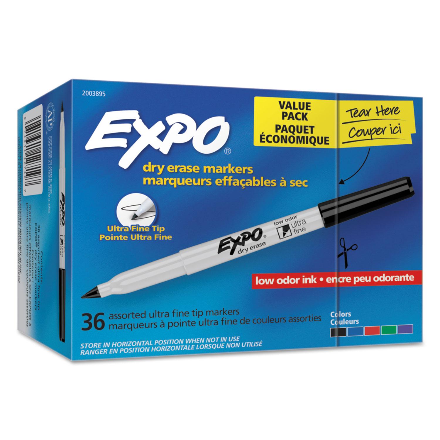 EXPO® Low Odor Dry Erase Markers, Ultra Fine Tip - Office Pack, Asstd Colors, 36/Pack