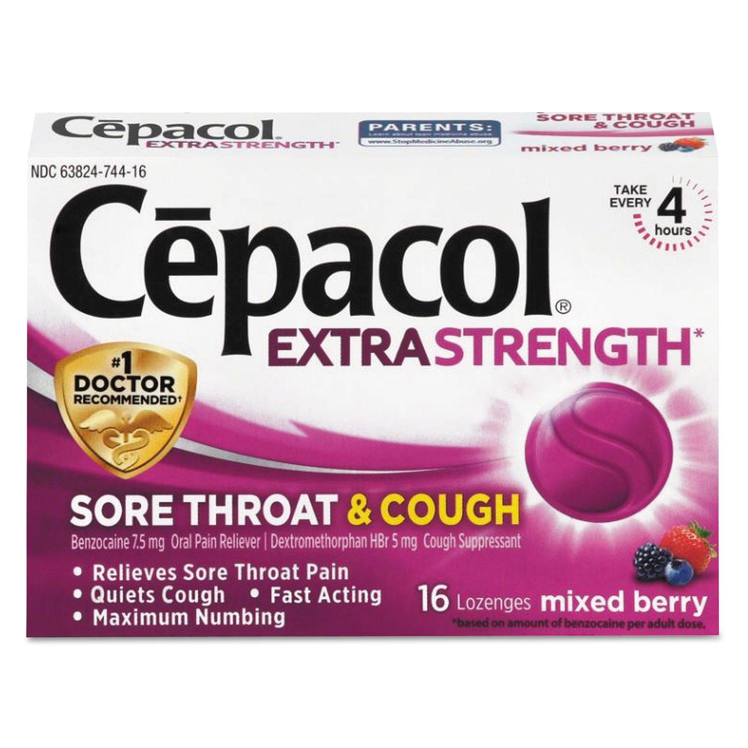 Cepacol® Sore Throat and Cough Lozenges, Mixed Berry, 16/Pack, 24 Packs/Carton