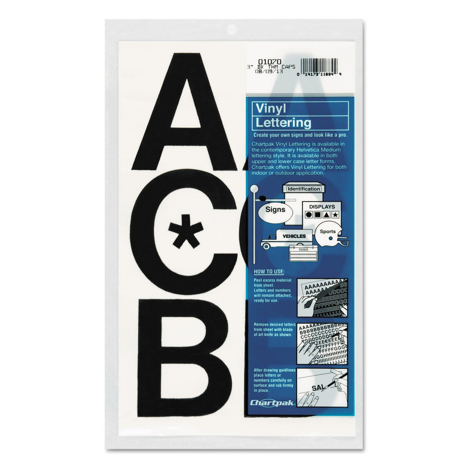 Chartpak® Press-On Vinyl Uppercase Letters, Self Adhesive, Black, 3"h, 50/Pack