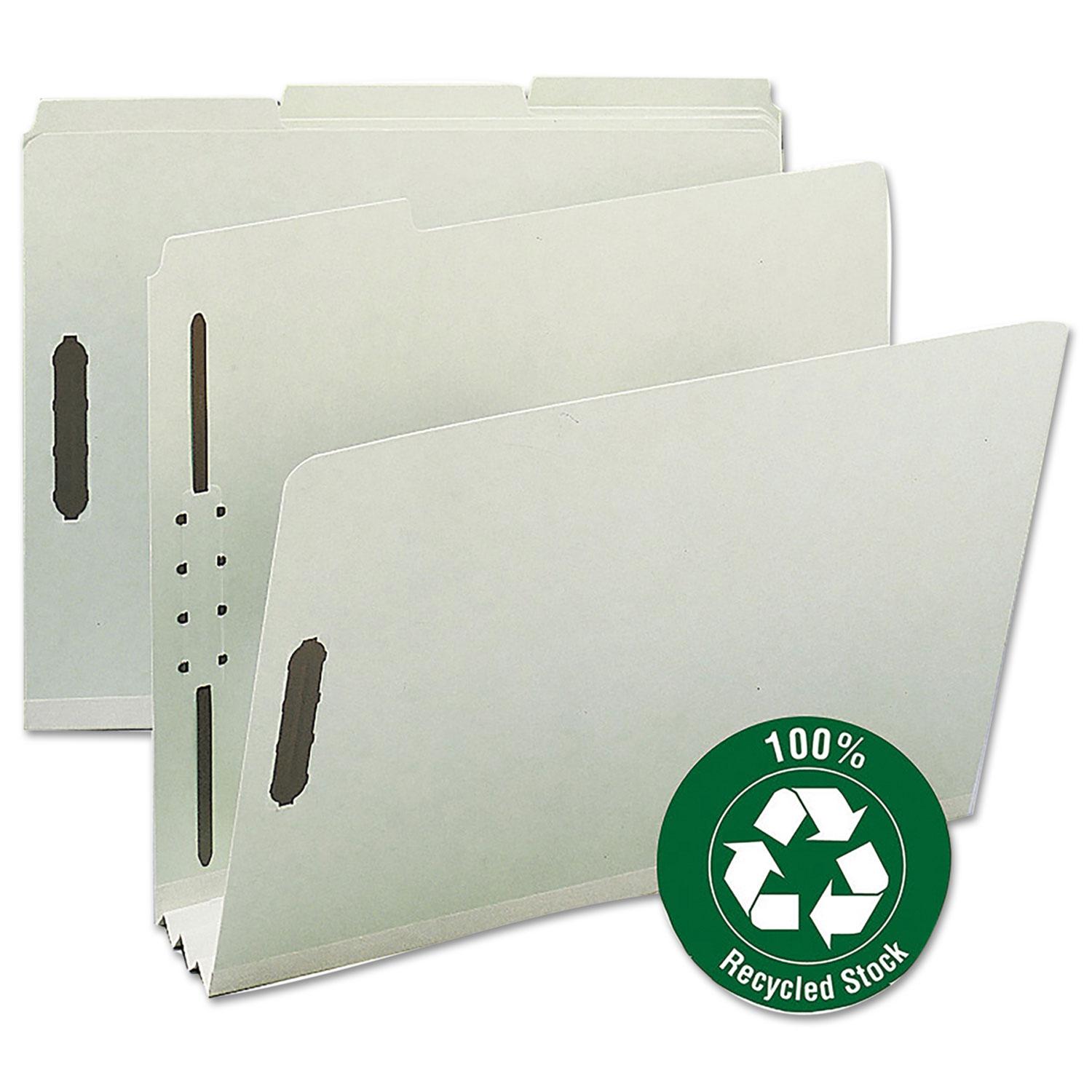 Smead Recycled Pressboard Fastener Folders, Letter, 3" Exp., Gray/Green, 25/Box