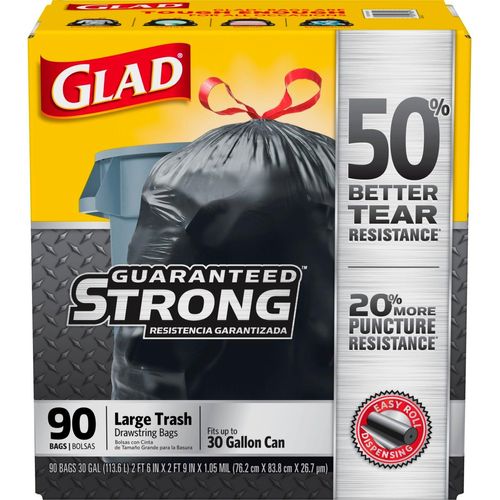 ForceFlexPlus Drawstring Large Trash Bags, 30 gal, Black, 70/Box