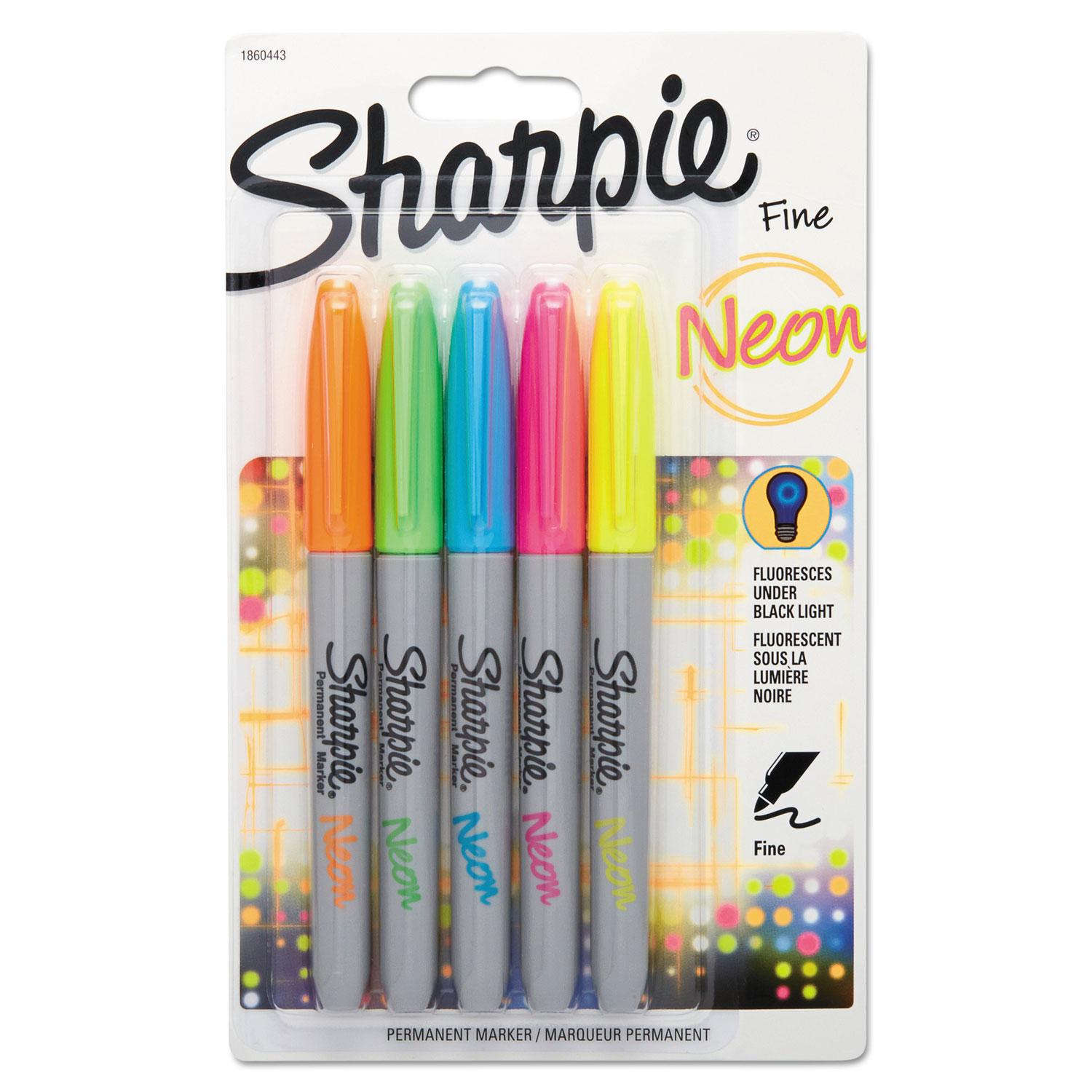 Sharpie® Neon Permanent Markers, Assorted, 5/Pack