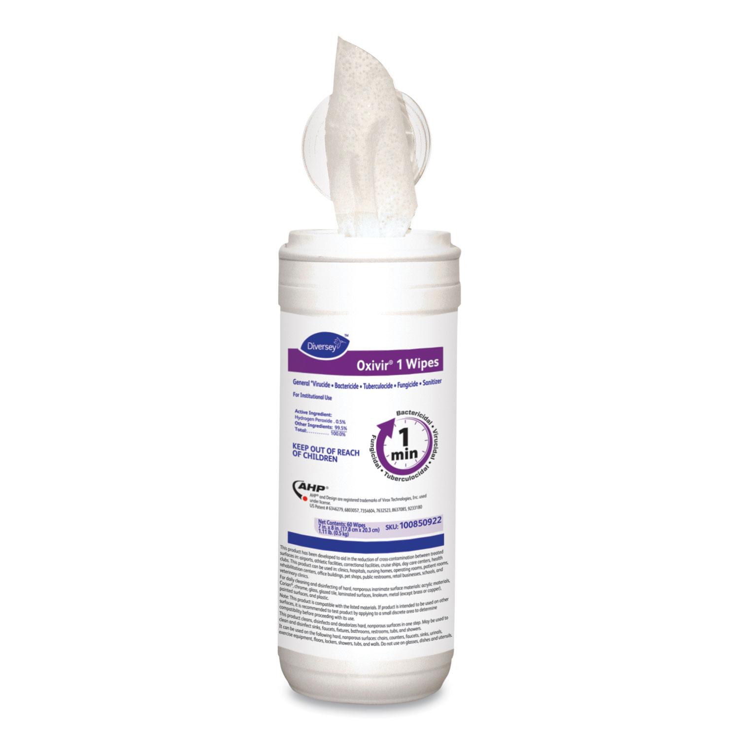 Diversey™ Oxivir 1 Wipes, 7" x 8", 60/Canister, 12/Carton