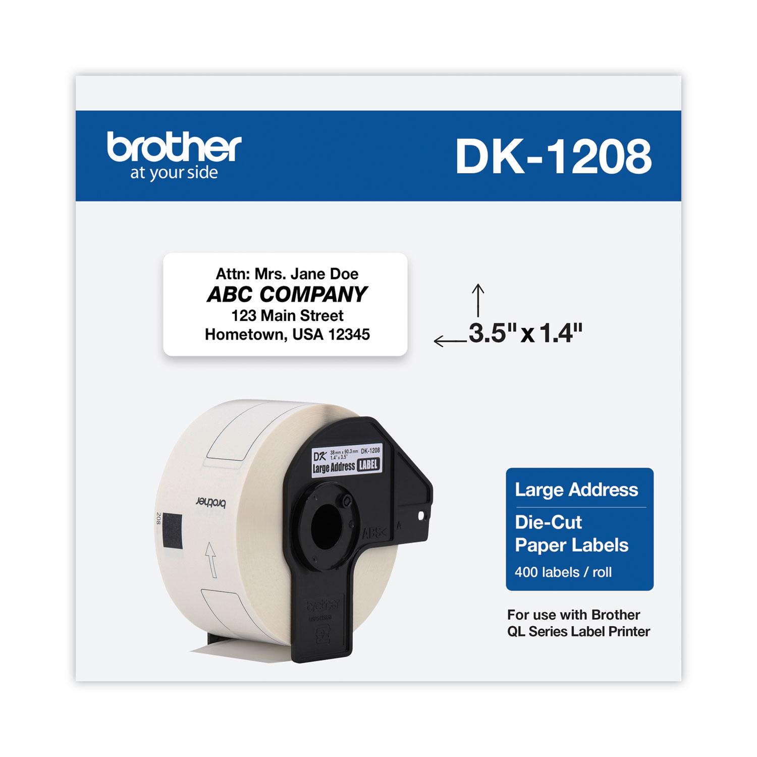 Brother Die-Cut Address Labels, 1-2/5" x 3-1/2", White, 400/Roll