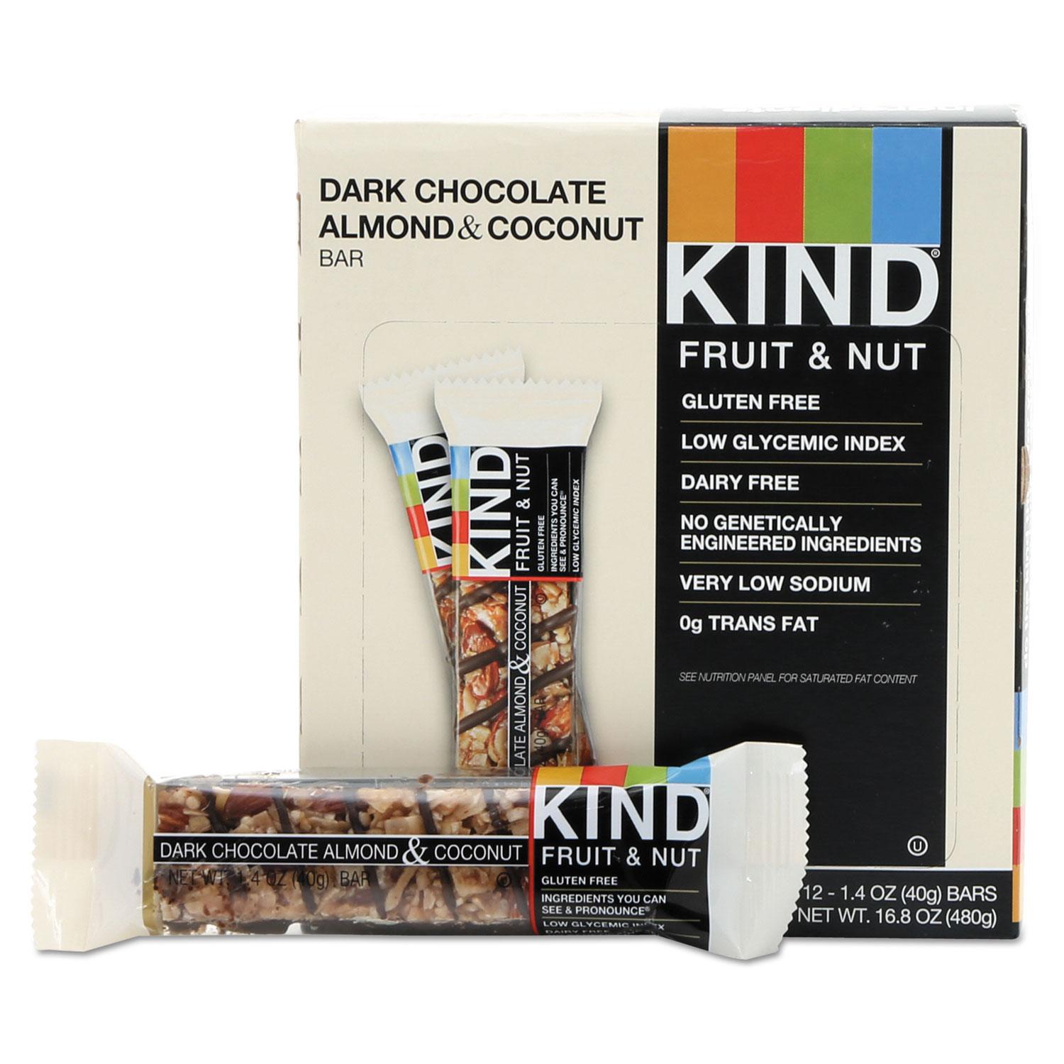 KIND Fruit and Nut Bars, Dark Chocolate Almond & Coconut, 1.4 oz Bar, 12/Box