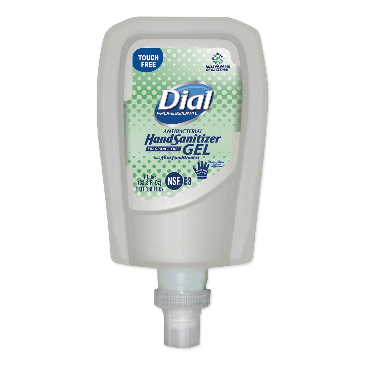 Dial® Professional FIT Fragrance-Free Antimicrobial Touch Free Dispenser Refill Gel Hand Sanitizer, 1000 mL, 3/Carton
