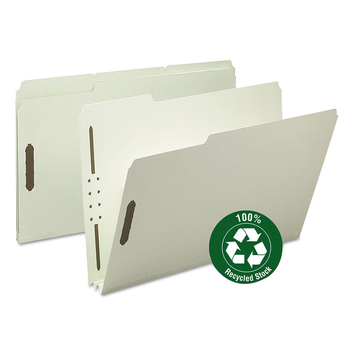 Smead Recycled Pressboard Fastener Folders, Legal, 2" Expansion, Gray/Green, 25/Box