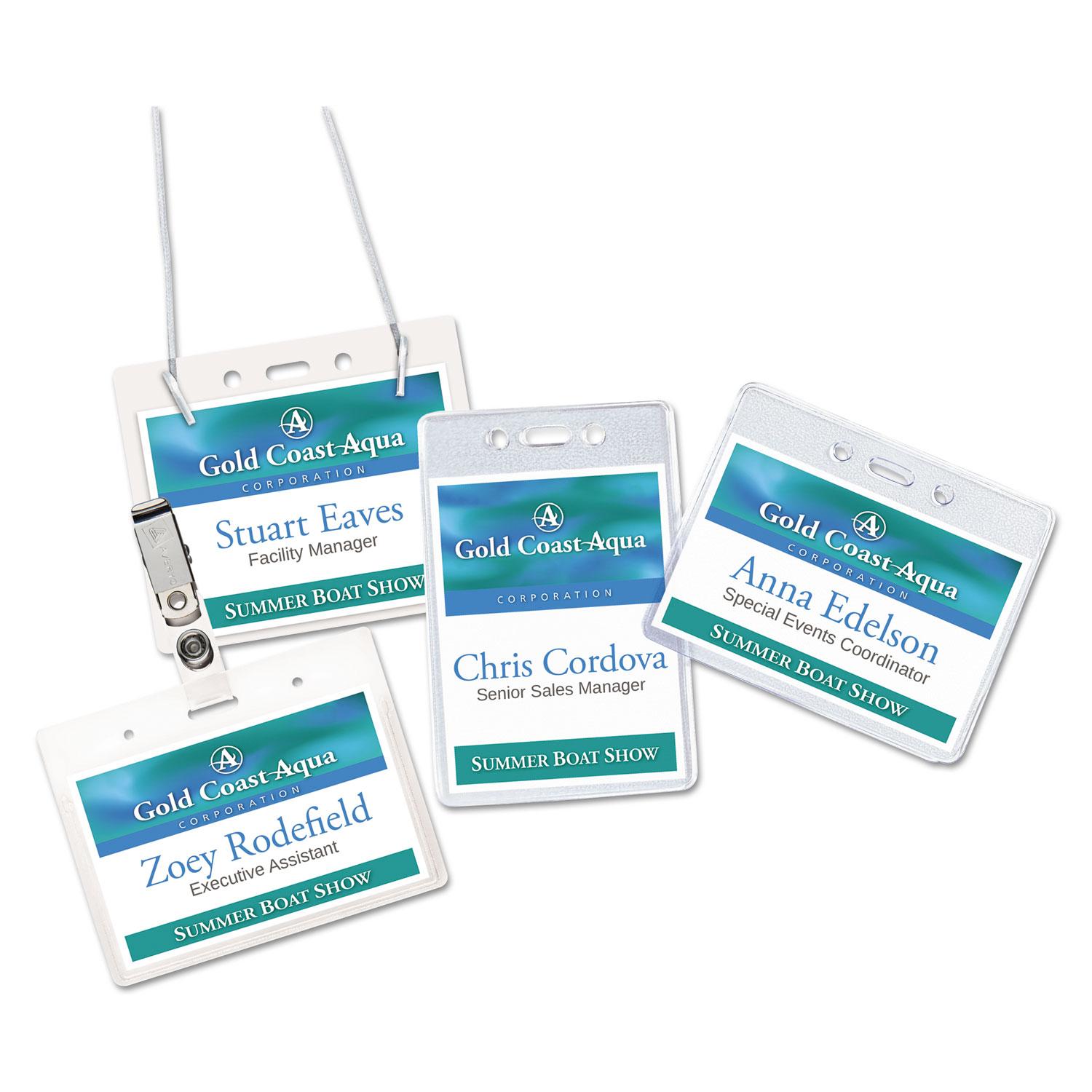 Avery® Secure Top Hanging-Style Badge Holders, Horizontal, 4w x 3h, Clear, 100/Box