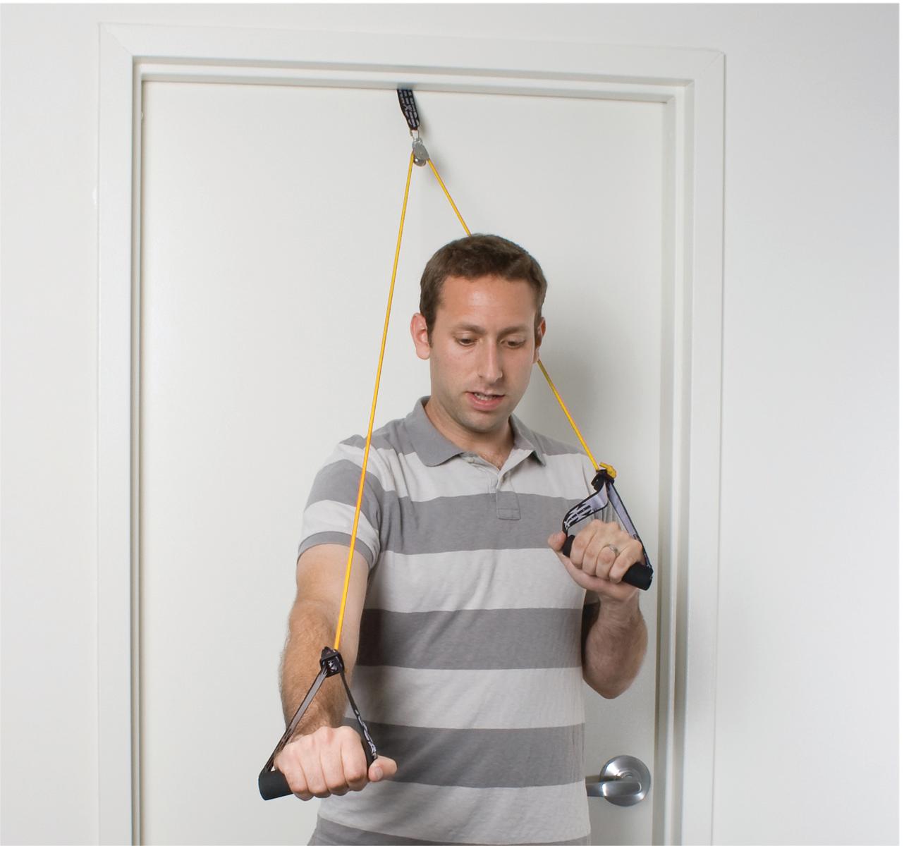 Cando® Shoulder Pulley With Exercise Tubing And Handles, Yellow - X-Light