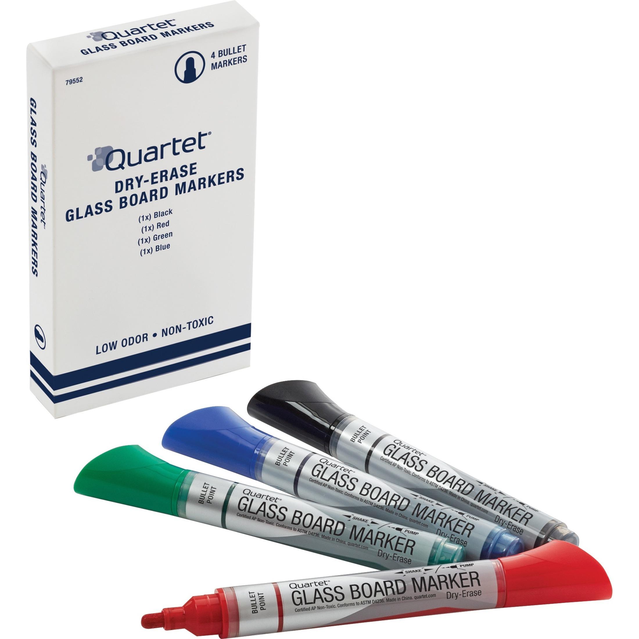 Glass Board Dry Erase Markers, Low-Odor, 4/PK, Assorted