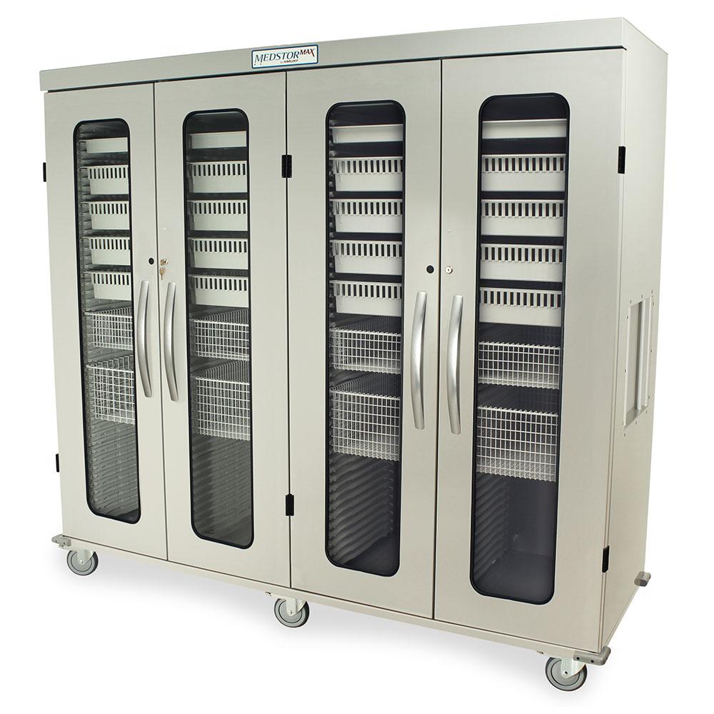 Light Gray Quad Column Medical Storage Cabinet with Glass Doors and Key Lock