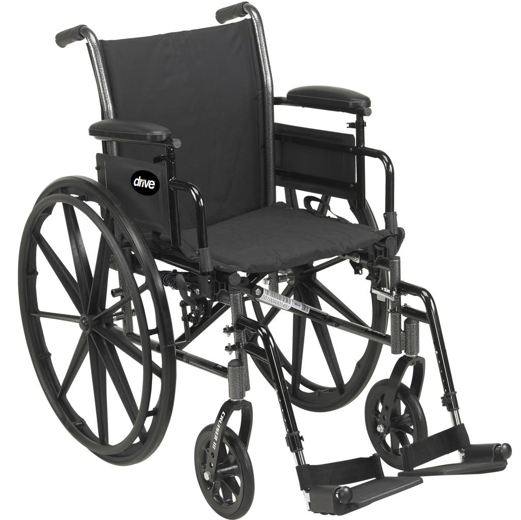 Cruiser III Lightweight Wheelchair, 16-18" Adjustable Depth, 17-1/2" - 19-1/2" Seat Height - SeatWidth:18 in ArmrestStyle: Removable Desk FrontRiggingStyle: Swingaway Footrest
