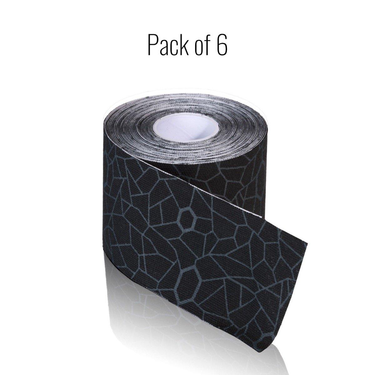 TheraBand Kinesiology Tape, Black/Black, 6 Rolls, 2" x 16.4' (5.08cm x 5m)