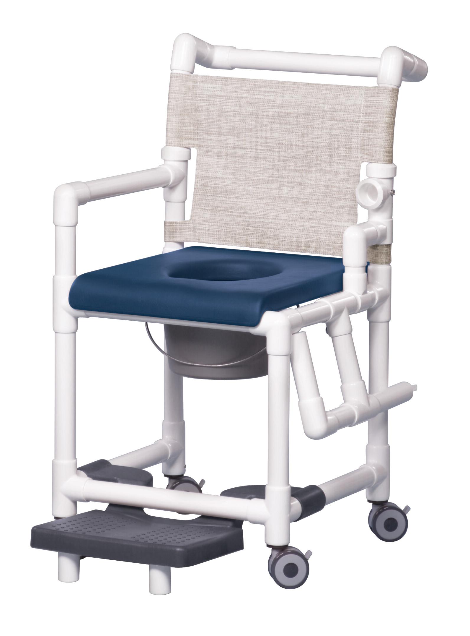 IPU Deluxe Shower Commode with Footrest & Right Drop Arm - Clearance 20 in - Upholstery Color: Navy - Seat Color: Navy